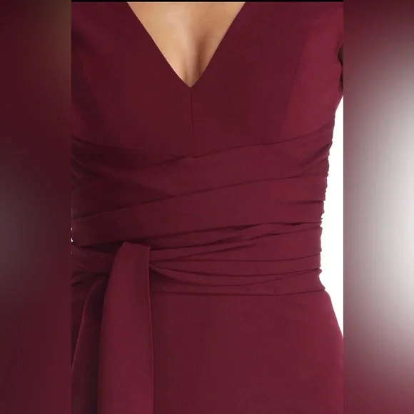 Dress the Population M Alessia Deep Red Burgundy Tie Waist Backless Dress - Picture 3 of 8